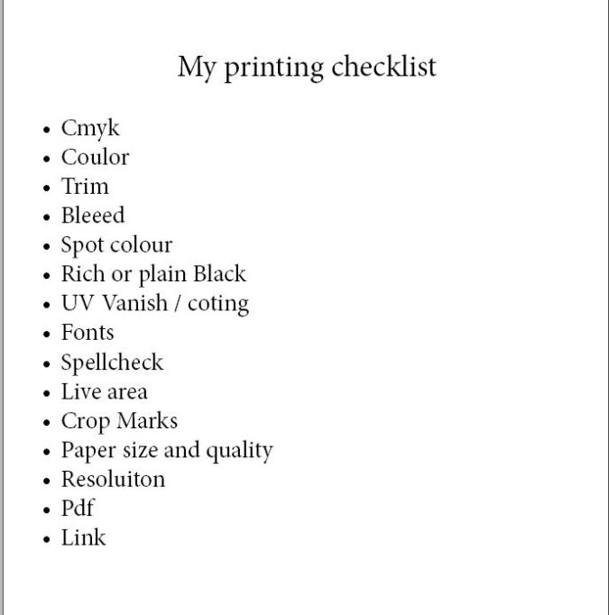 checklist for printing